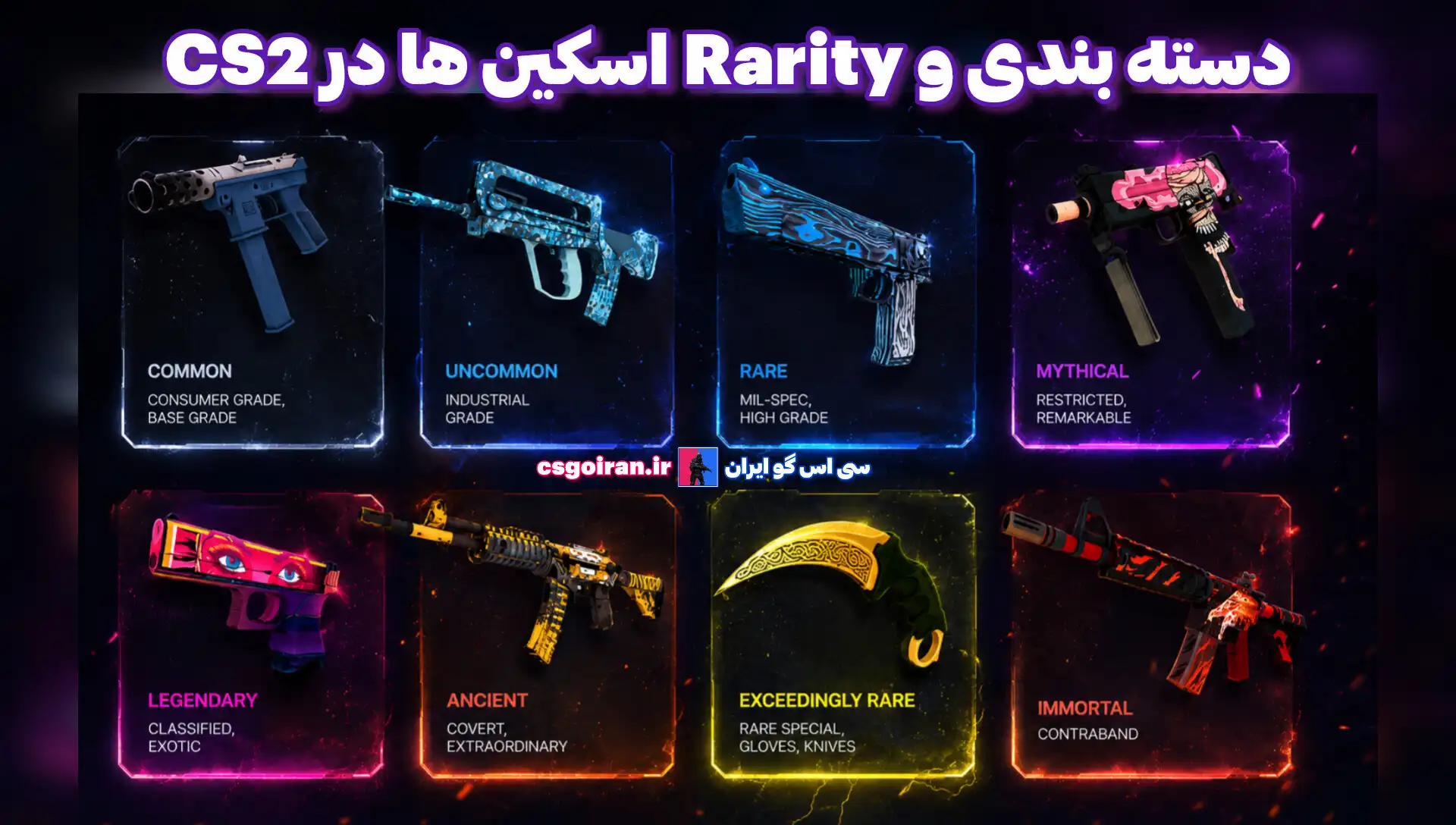 راهنمای خرید و فروش اسکین CS2 ( آموزش جامع ) 3 دسته بندی و rarity اسکین ها cs2 سی اس 2 آموزش خرید و فروش اسکین